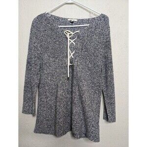 Tyler Boe Size Medium Blue Knit Sweater‎ Beach Cotton Lightweight Tie 3/4 Sleeve